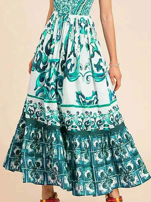 Full Size Printed Sweetheart Neck Maxi Cami Dress Plus Size - Byyde