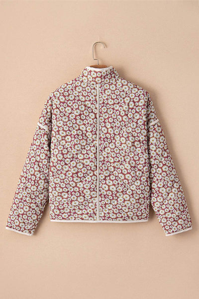 Floral Snap Down Mock Neck Coat - Byyde