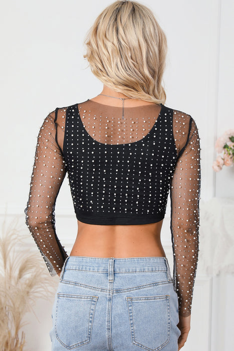 Pearl Long Sleeve Mesh Cropped Top - Byyde