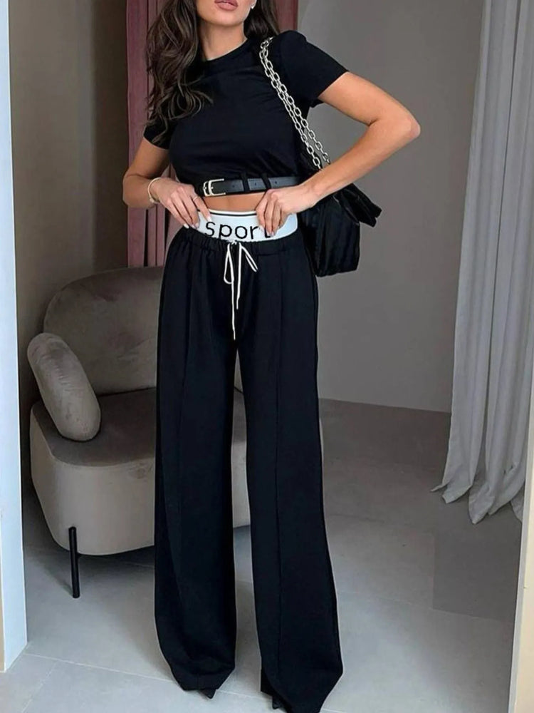 Short Sleeve Top and Wide Leg Pants Set - Byyde