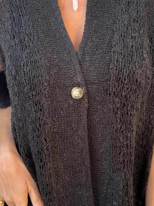 Full Size One Button Openwork Cardigan Plus Size - Byyde