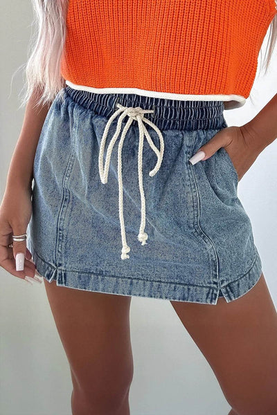 Drawstring High Waist Pocketed Denim Shorts - Byyde