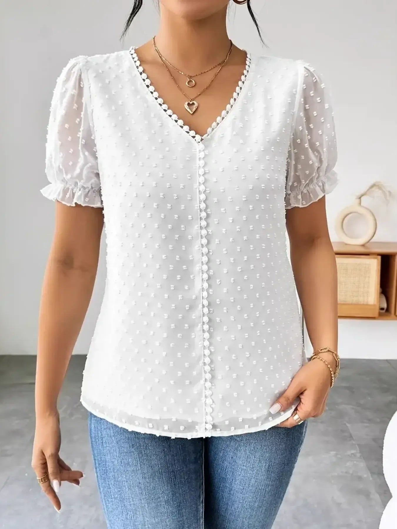 Swiss Dot Short Sleeve Blouse - Byyde