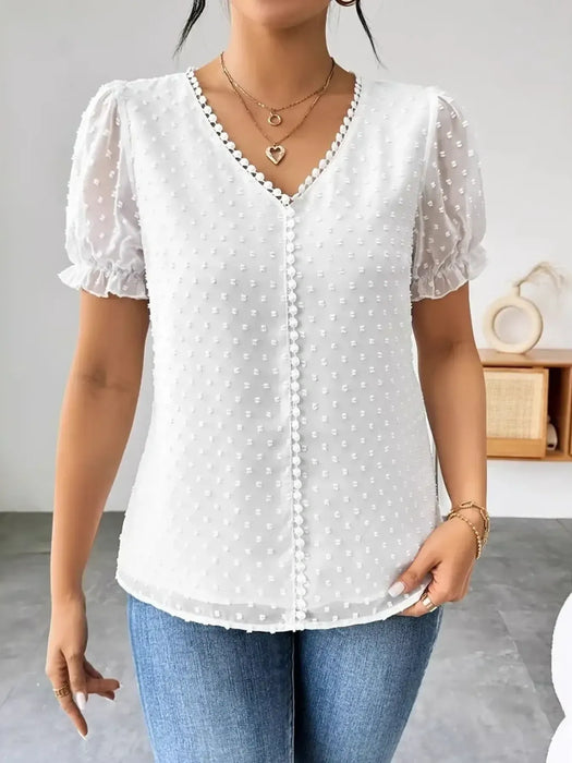 Swiss Dot Short Sleeve Blouse - Byyde