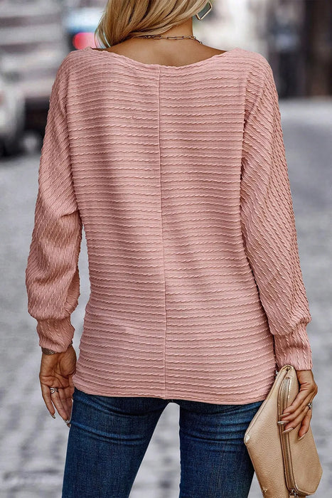 Texture Round Neck Long Sleeve Top - Byyde