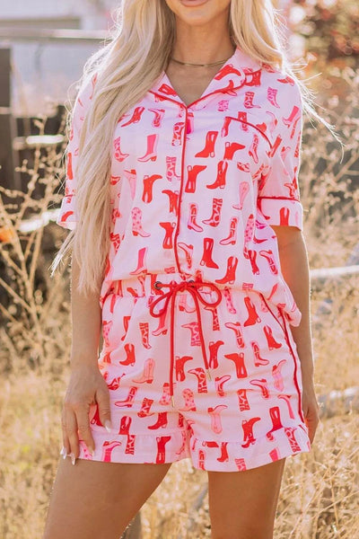 Cowgirl Boots Printed Shirt and Shorts Set - Byyde