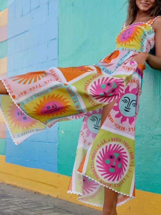 Sun Print Square Neck Maxi Dress - Byyde