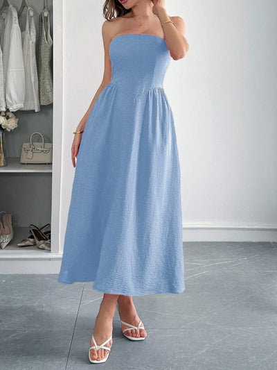Strapless A-Line Midi Dress with Pockets - Byyde