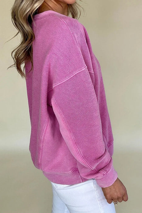 Notched Drop Shoulder Long Sleeve Sweatshirt - Byyde