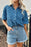 Pocketed Collared Neck Short Sleeve Womens Denim Shirt – Stylish Ladies Denim Shirt - Byyde