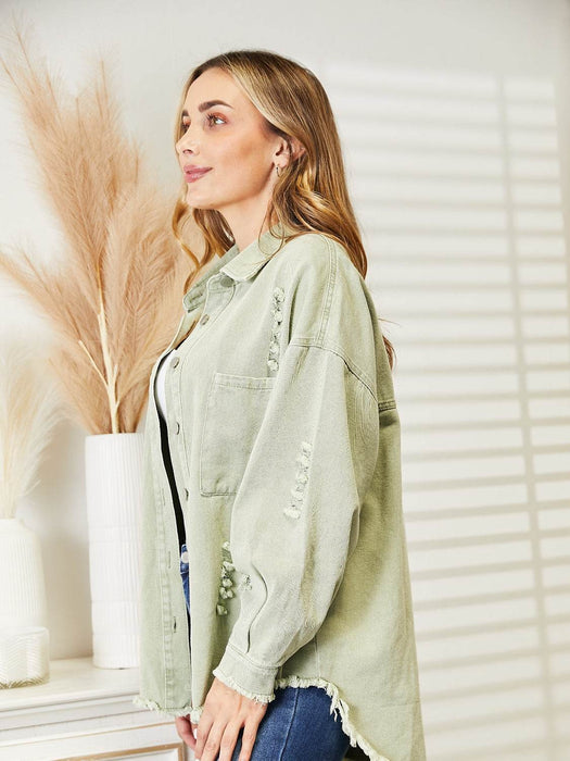 Distressed Raw Hem Denim Jacket - Byyde