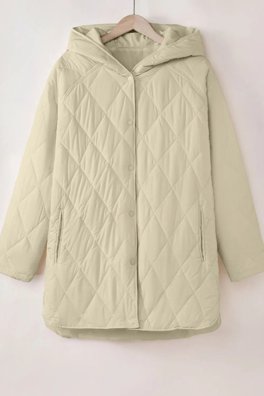 Snap Down Long Sleeve Quilted Winter Coat - Byyde