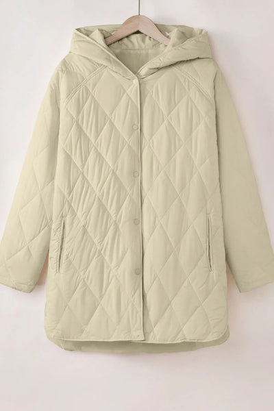 Snap Down Long Sleeve Quilted Winter Coat - Byyde