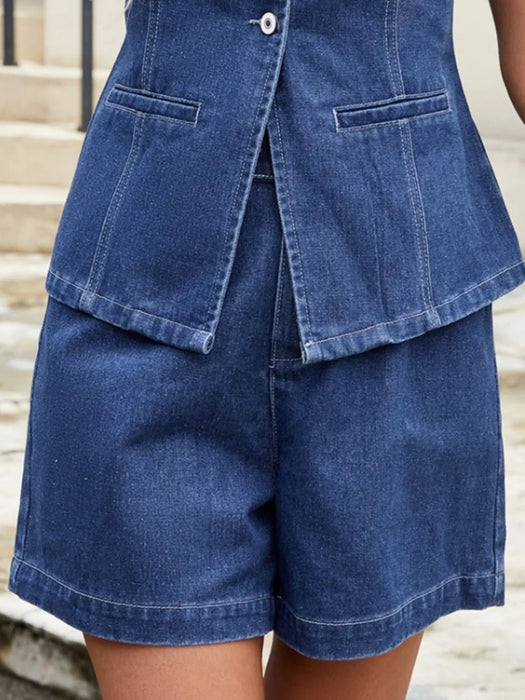 High-Waisted Denim Shorts - Byyde