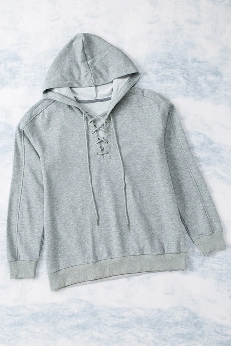 Lace Up Long Sleeve Hoodie - Byyde