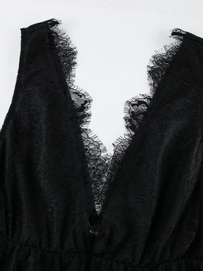 Lace Deep V-Neck Maxi Dress - Byyde