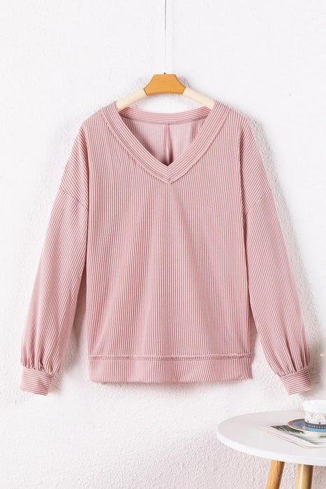 Texture V-Neck Long Sleeve Sweatshirt - Byyde