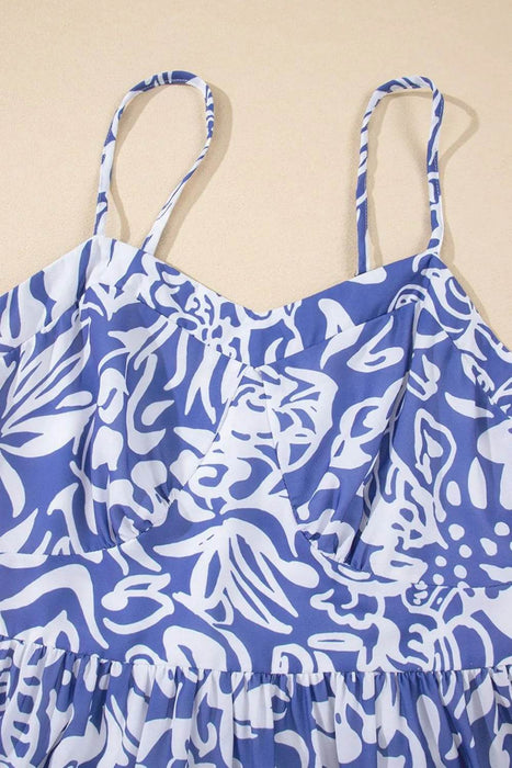 Floral Print Spaghetti Strap High Waist Dress - Byyde