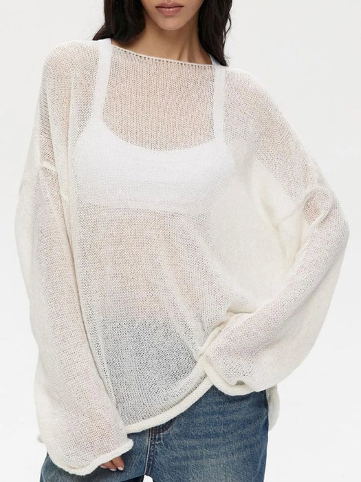 Oversized Drop Shoulder Sheer Knit Top - Byyde