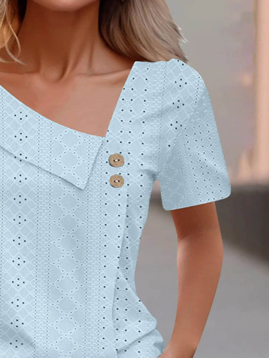 Eyelet Asymmetrical Short Sleeve T-Shirt - Byyde