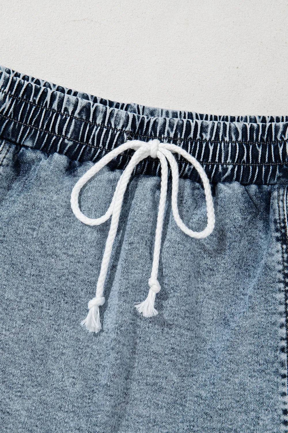 Drawstring High Waist Pocketed Denim Shorts - Byyde