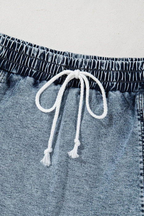 Drawstring High Waist Pocketed Denim Shorts - Byyde