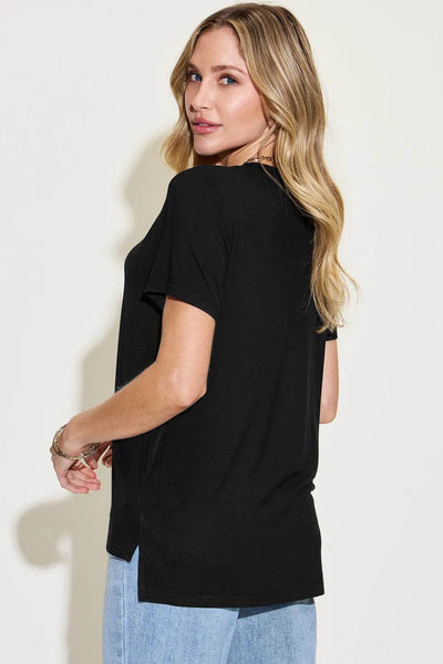 Basic Bae Full Size V-Neck High-Low T-Shirt - Byyde