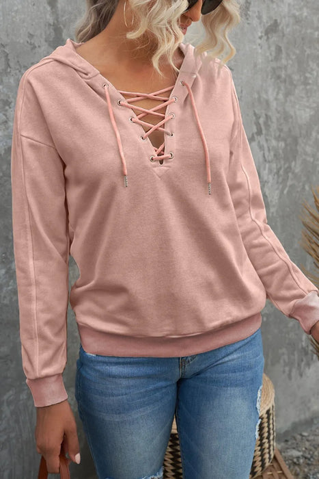 Lace Up Long Sleeve Hoodie - Byyde