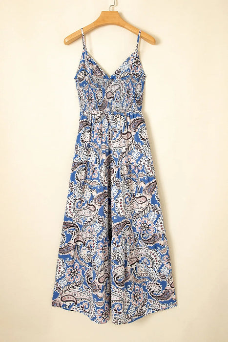 Paisley Print Twist Detail Smocked Back Spaghetti Straps Dress - Byyde