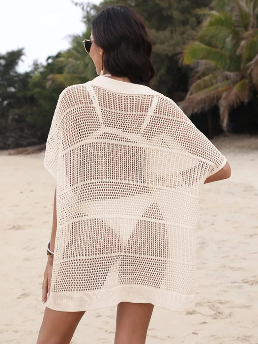 Hollow Out Collared Neck Cover-Up - Byyde