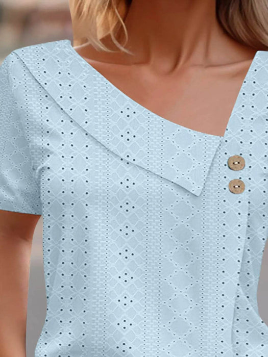 Eyelet Asymmetrical Short Sleeve T-Shirt - Byyde