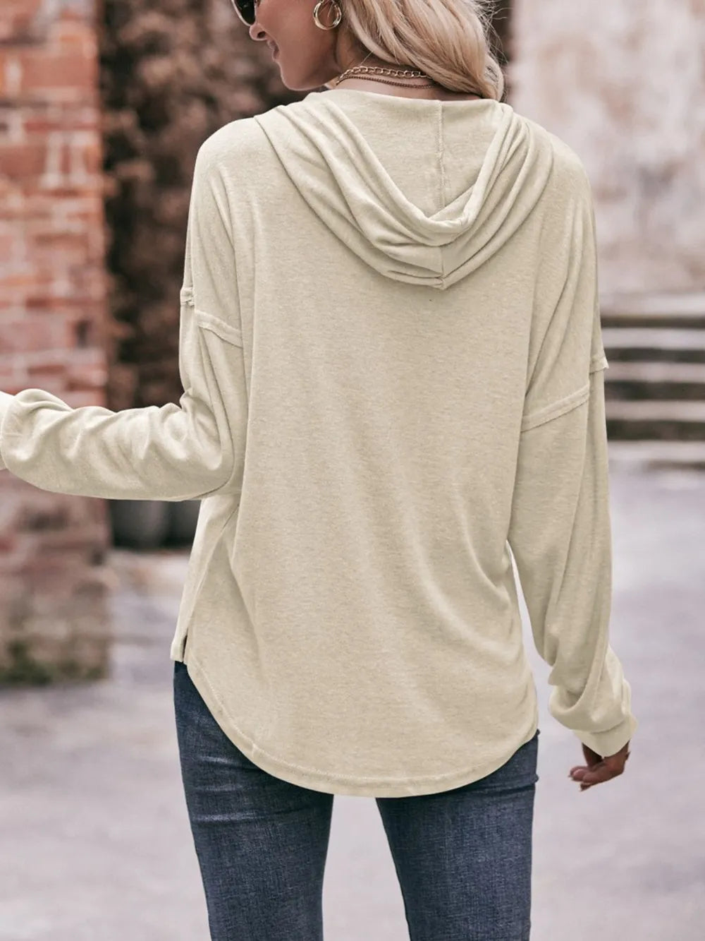 Mandy Drawstring Drop Shoulder Long Sleeve Hoodie - Byyde
