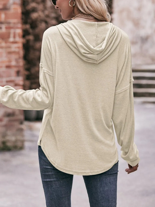 Mandy Drawstring Drop Shoulder Long Sleeve Hoodie - Byyde
