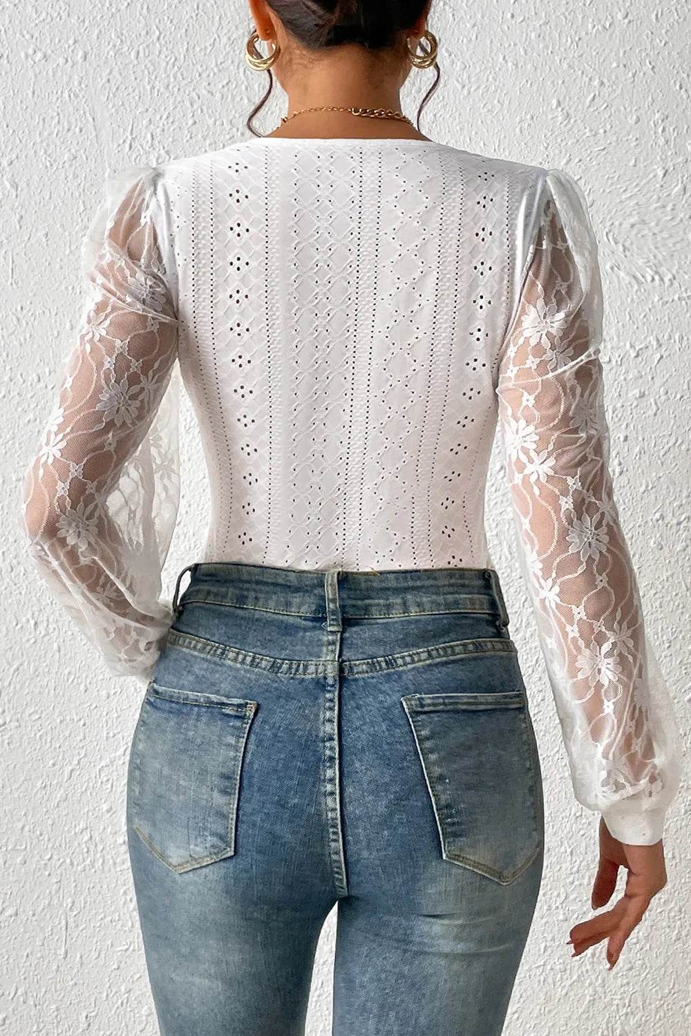 Eyelet Lace Long Sleeve Bodysuit - Byyde