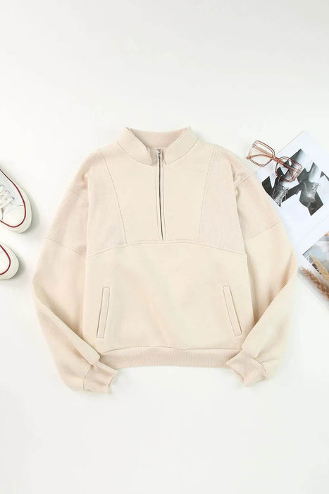 Half Zip Drop Shoulder Long Sleeve Sweatshirt - Byyde