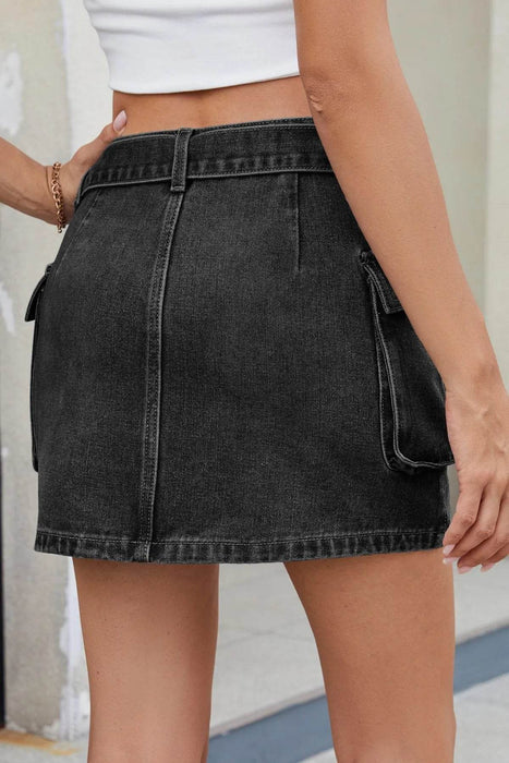 Criss-Cross Waist Detail Denim Mini Skirt - Byyde
