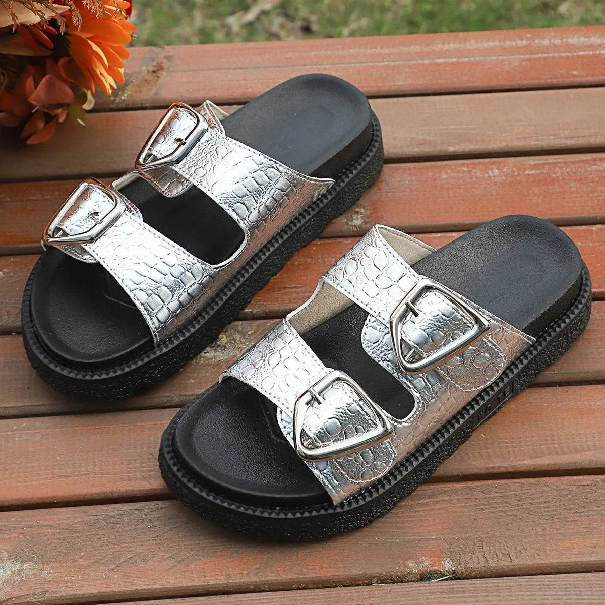 Double Buckle Platform Sandals - Byyde