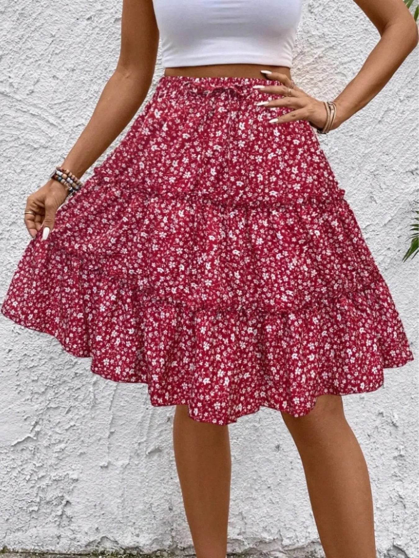 Floral Print Midi Skirt - Byyde