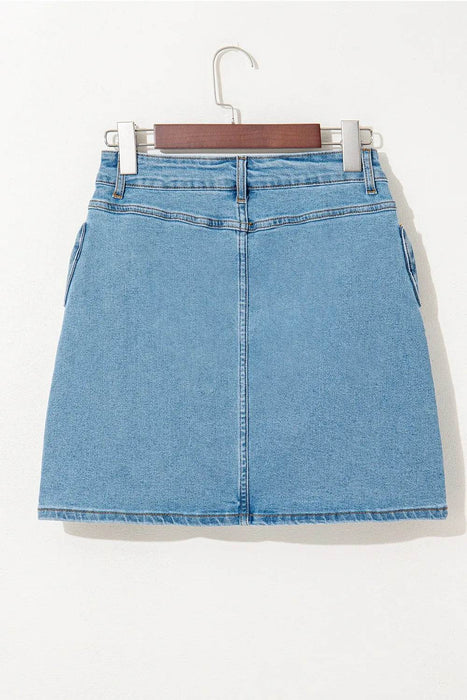Acid Wash Bowknot Details High Waist Denim Skirt - Byyde