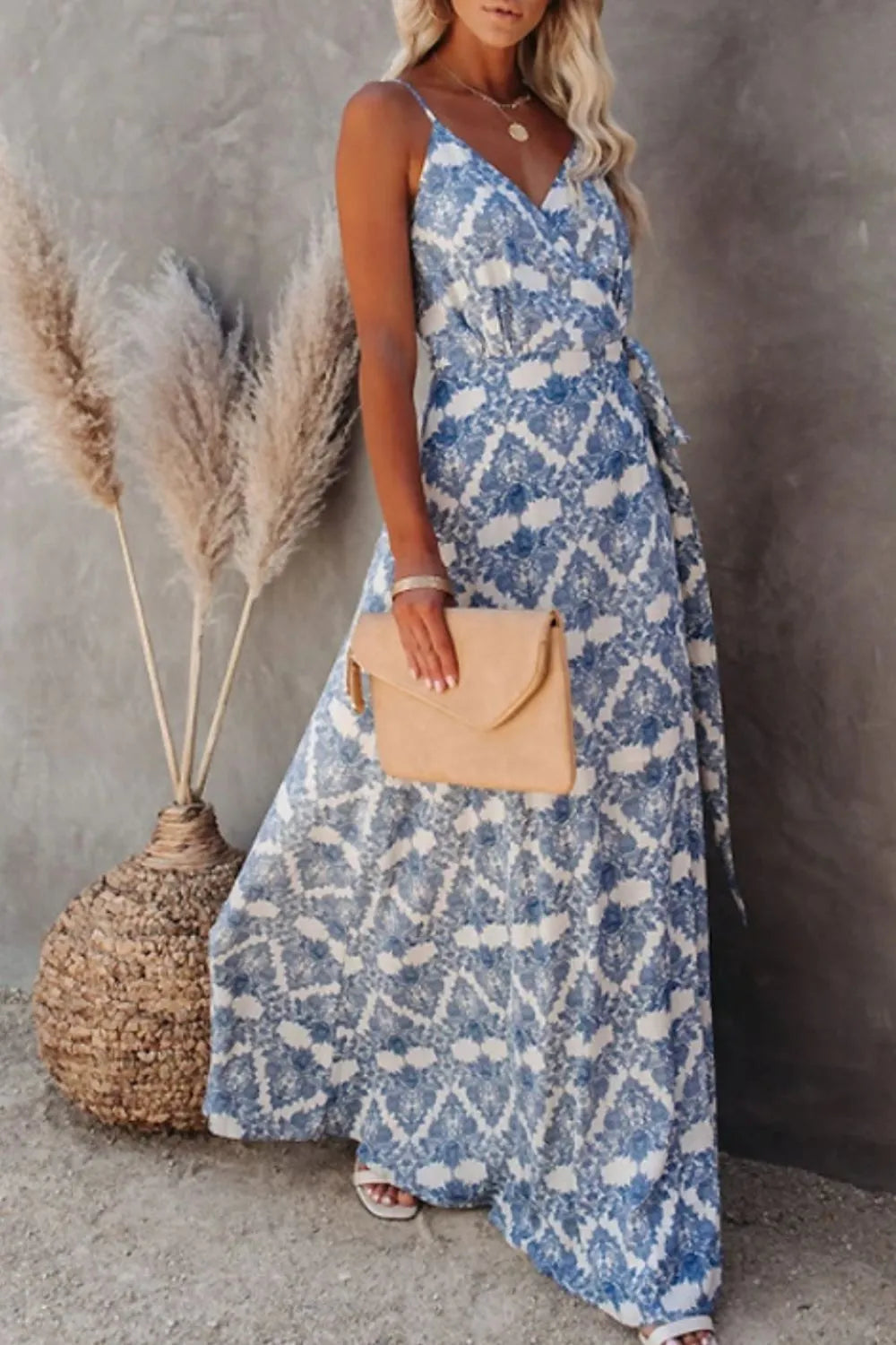Printed Tied Maxi Cami Dress - Byyde