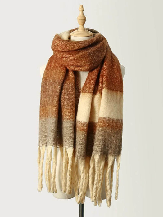 Fringe Color Block Polyester Scarf - Byyde