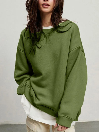 Round Neck Dropped Shoulder Long Sleeve Sweatshirt - Byyde