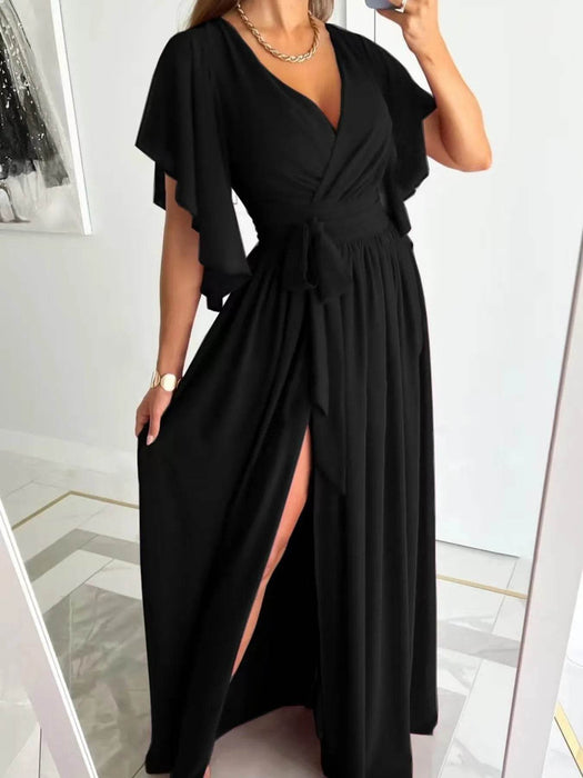 Flutter Sleeve Surplice Tie Waist Dress - Byyde