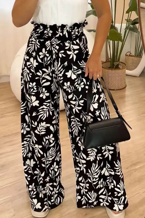 Full Size Printed High Waist Wide Leg Pants - Byyde