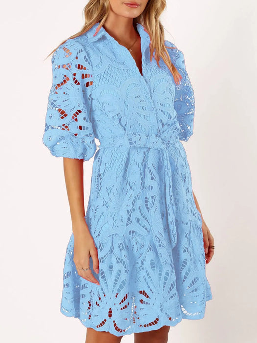Lace Tie Waist Half Sleeve Dress - Byyde