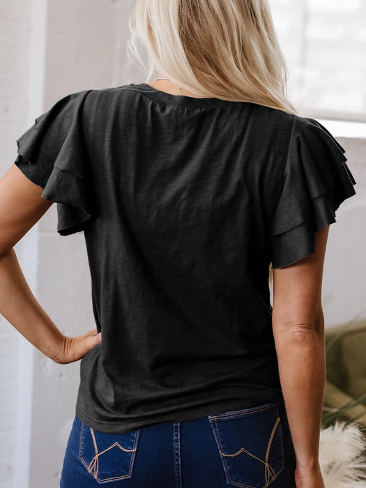 Ruffle Sleeve Round Neck Top - Byyde