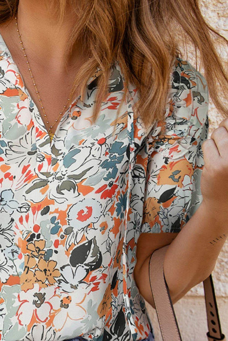 Floral Tie Neck Shoulder Detail Blouse - Byyde