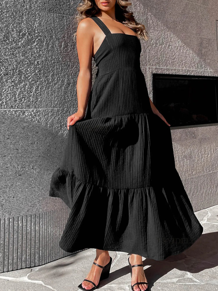 Square Neck Tiered Maxi Dress - Byyde