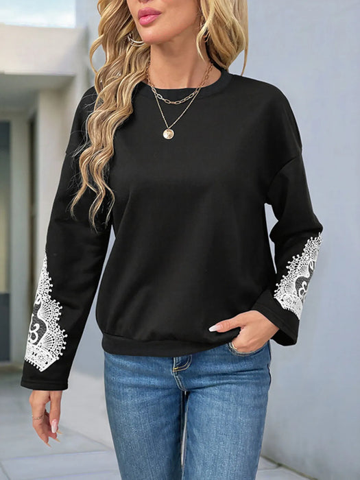 Lace Detail Long Sleeve Sweatshirt - Byyde