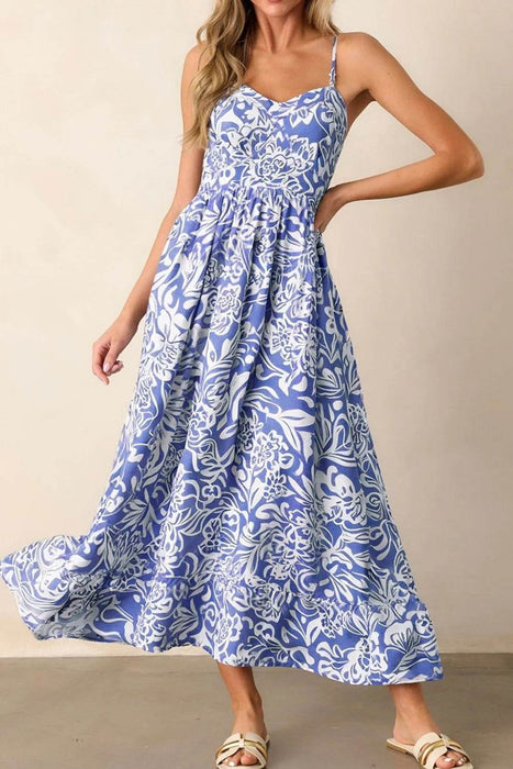 Floral Print Spaghetti Strap High Waist Dress - Byyde